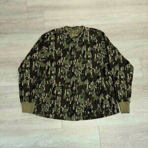 Vintage TREBARK Camouflage Henley Button Up Long Sleeve Hunting Shirt Jacket
